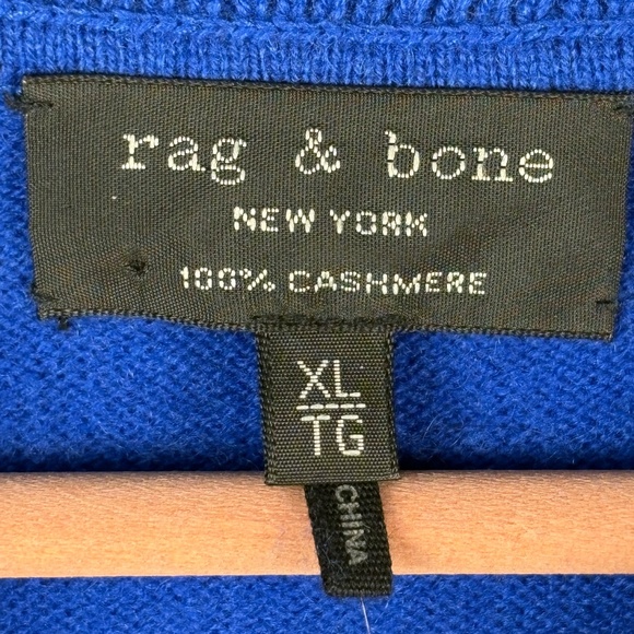 Rag &Bone Women Cashmere Boxy Sweater XL Blue Ribbed Crew Neck Luxury Soft Cozy - Picture 5 of 10